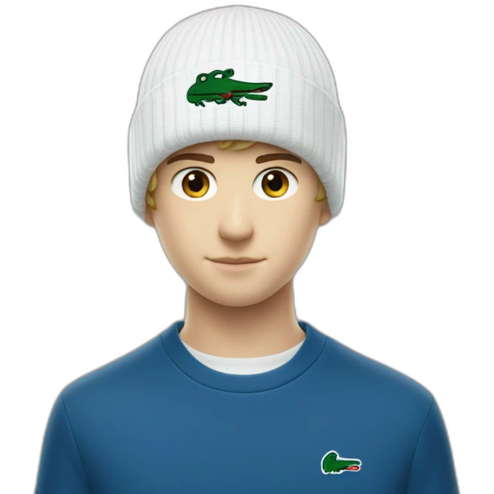 white boy using lacoste beanie with lacoste emoji