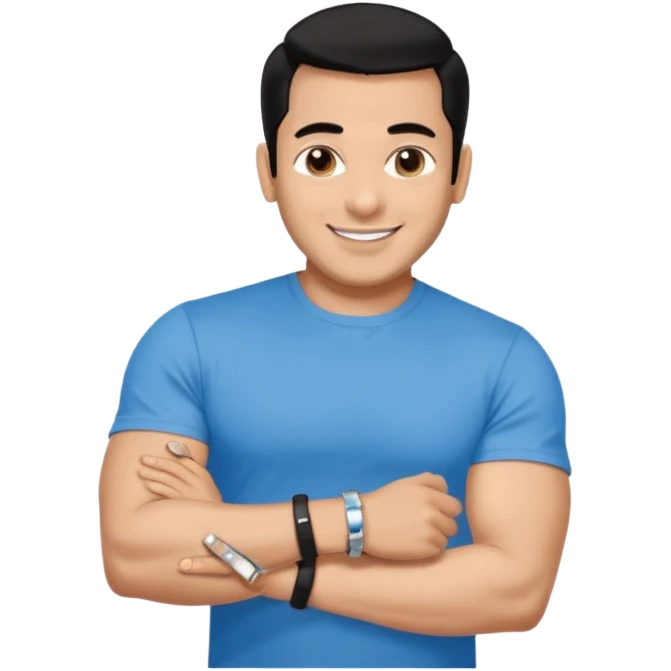 pretty bratz emoji of salman khan wearing a black tee, silver- blue bracelet, black hair emoji