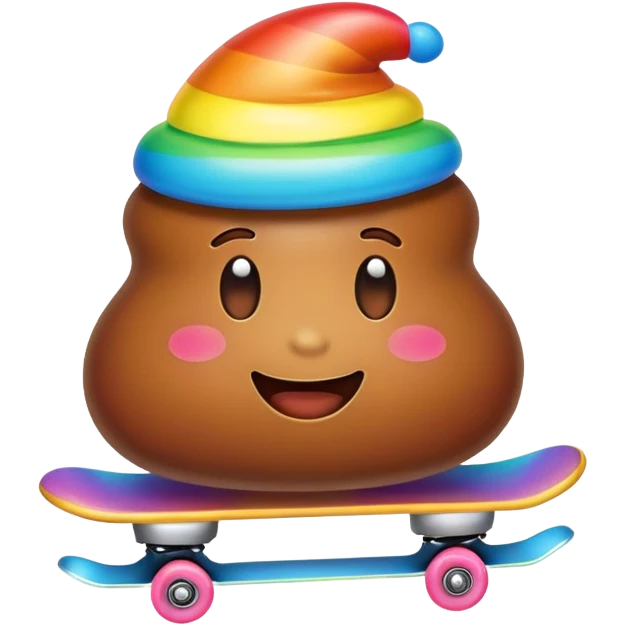 Poop emoji skating in a rainbow  emoji
