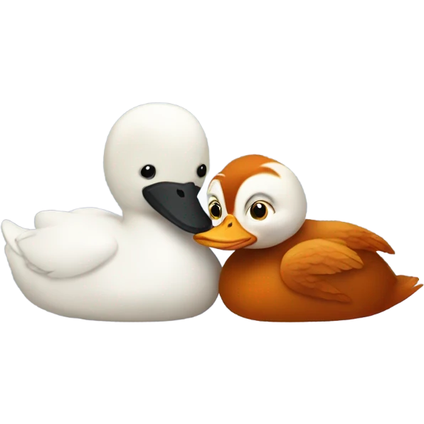 A white duck and orangutan cuddling emoji