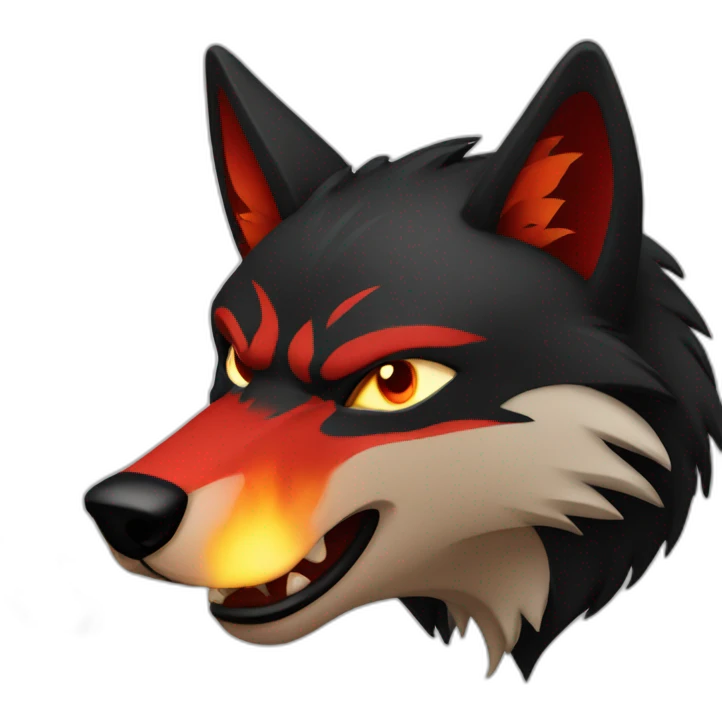 Red and black  Wolf mad face and fire  emoji