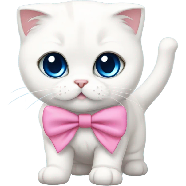 White Scottish fold with blue eyes and pink bow emoji