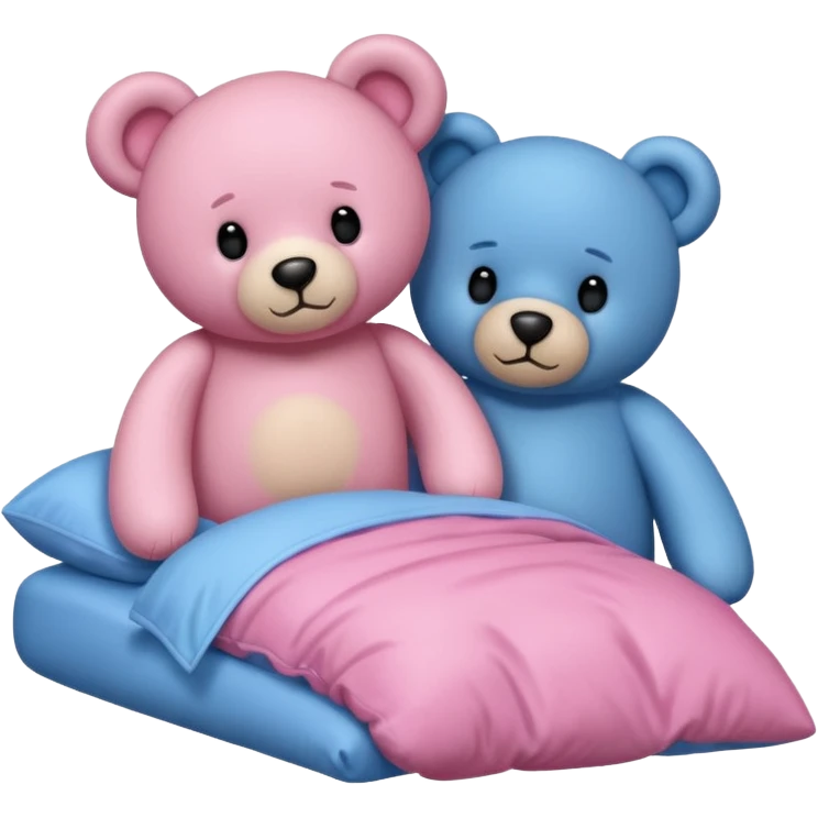 A fuzzy pink and a blue teddy bear in bed  emoji
