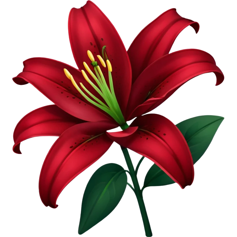 A lily flower in a dark cherry red colour with a dark green stem emoji