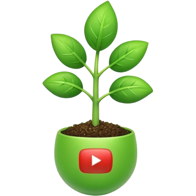 YouTube play icon growing from a small sprout emoji