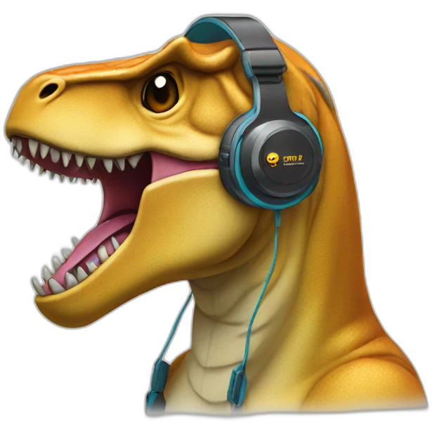 techsupport trex in headphones with micro emoji