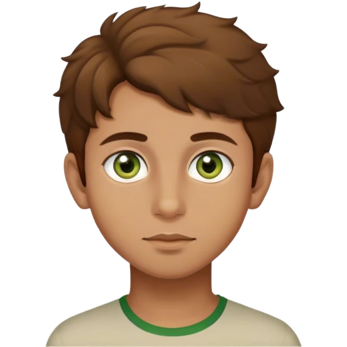Pakistani boy  with hazel green eyes, brown hair slightly curly, and olive to light skin emoji