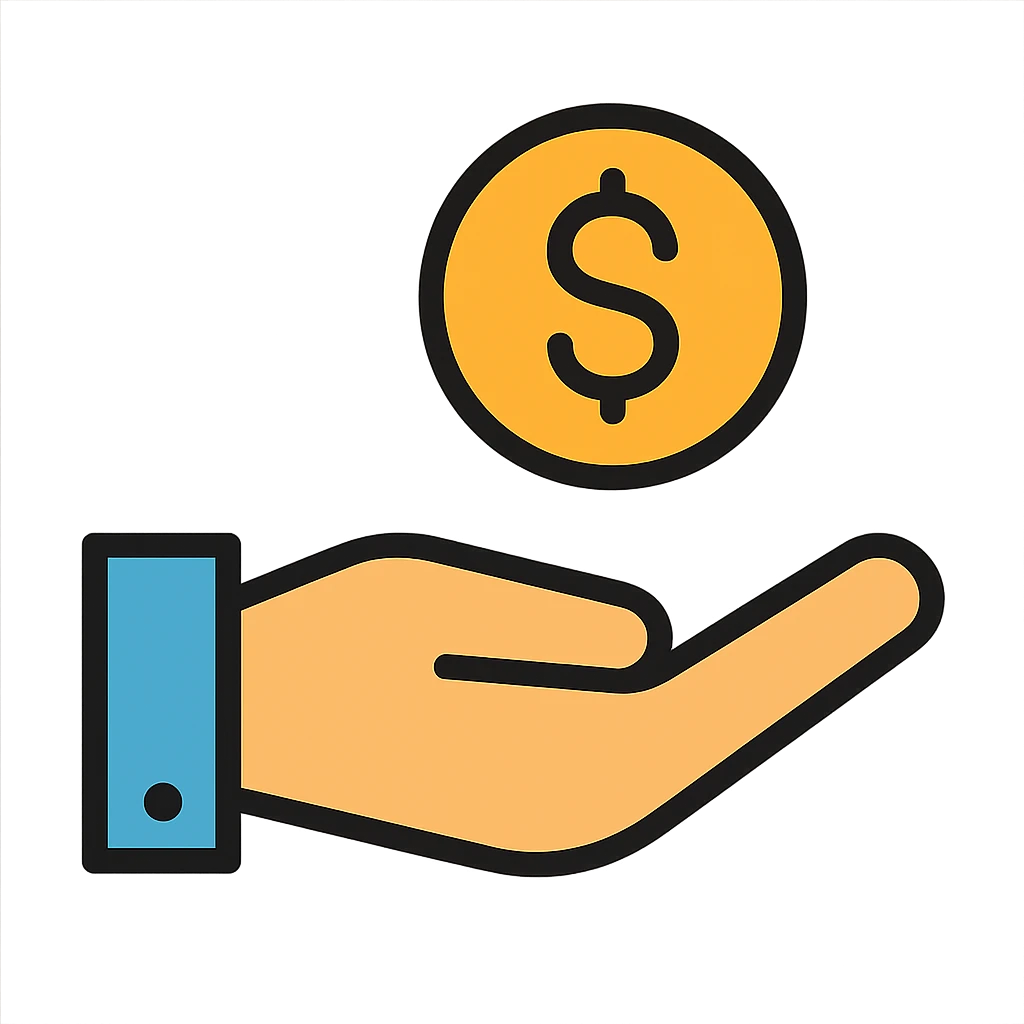 a hand with a dollar sign, emphasizing savings or low cost, minimalistic style emoji