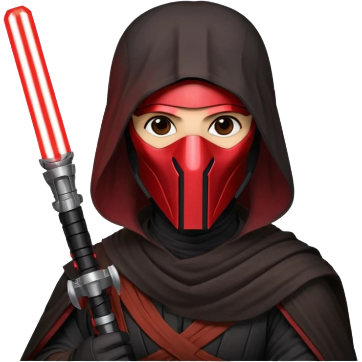 Darth Revan with his mask on holding red lightsaber mainly face shot not as much body emoji