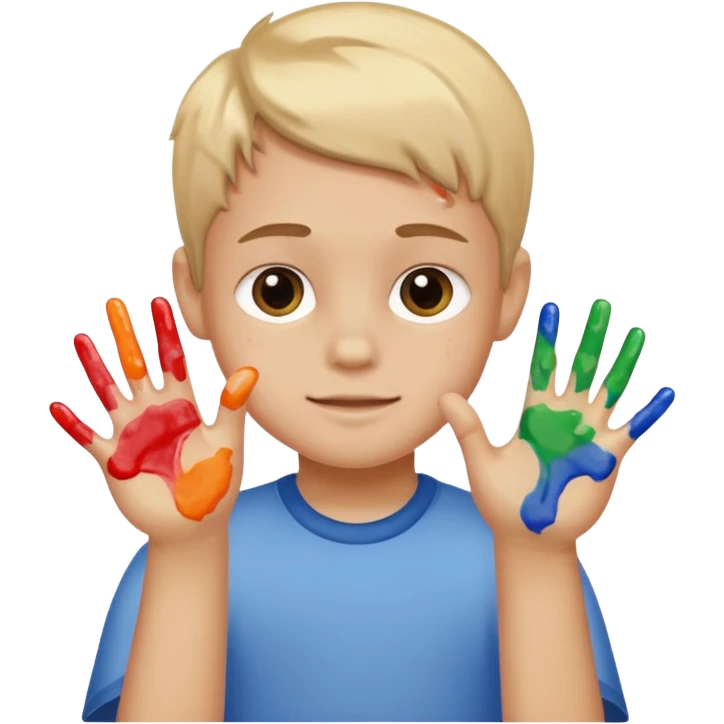 Kid with finger-painted hands emoji