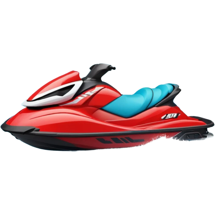 jet ski (red black and white all in the same amount. maybe a red a bit more dominant) on the sea. show the sea under the jet ski - blue with turquoise. no sky - white background instead. DO NOT REMOVE THE SEA AND THE WHITE WHEN FINALIZING!  NO ONE IS ON THE JET SKI  emoji