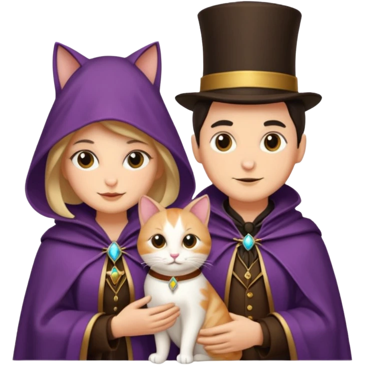 magician couple and their pet cat emoji