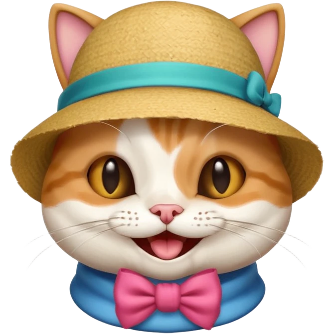 Cat with a laughing face and a bow and hat emoji