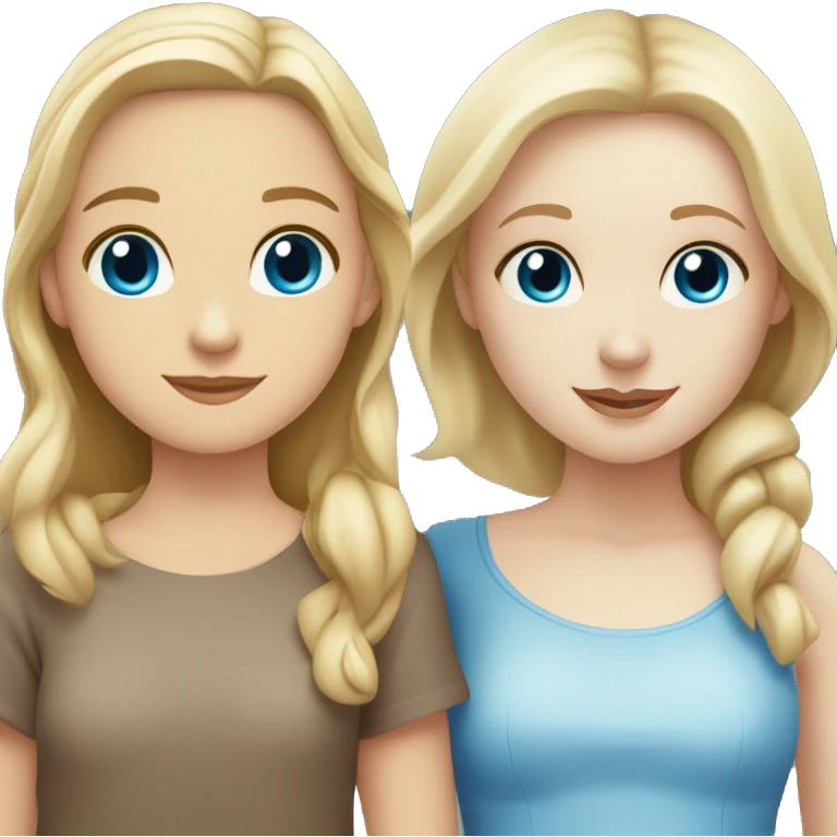 Blonde girl with blue eyes and pale skin hugging girl with brown hair and eyes and darker skin emoji