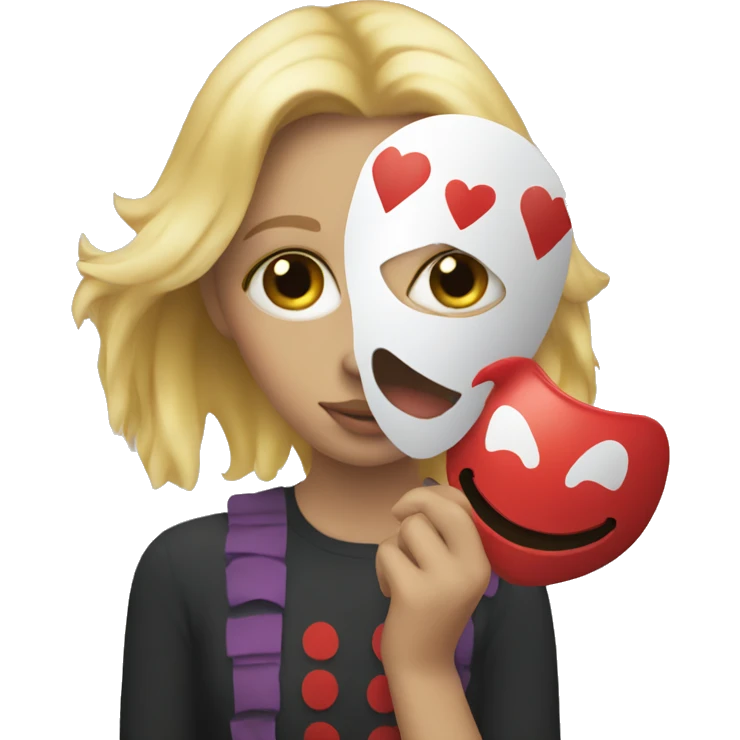 Blonde girl holding clown mask in front of her face  emoji