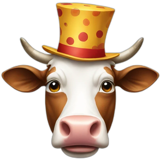 A cow as a clown emoji