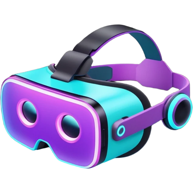 Futuristic glowing neon VR headset, purple and cyan light, dark background, digital tech style emoji