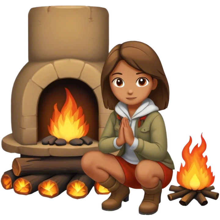 girl kneeling in front of a fire emoji