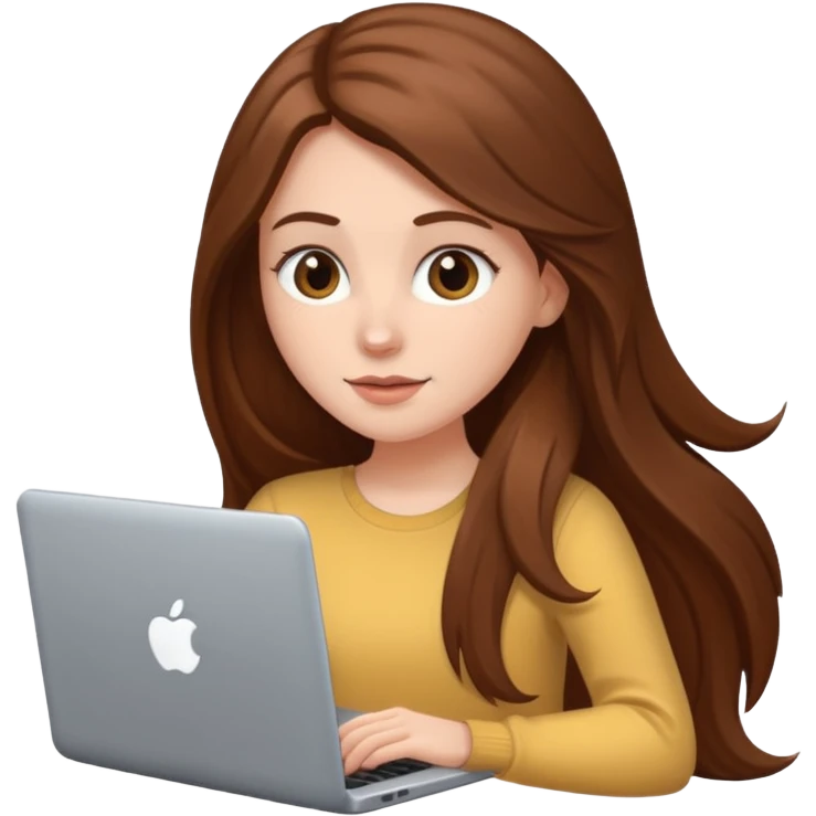 white girl with long brown hair using a laptop emoji