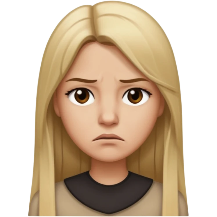 Mujer color de piel moreno claro, con cabello rubio largo, lacio y suelto, ojos negros, molesta  emoji