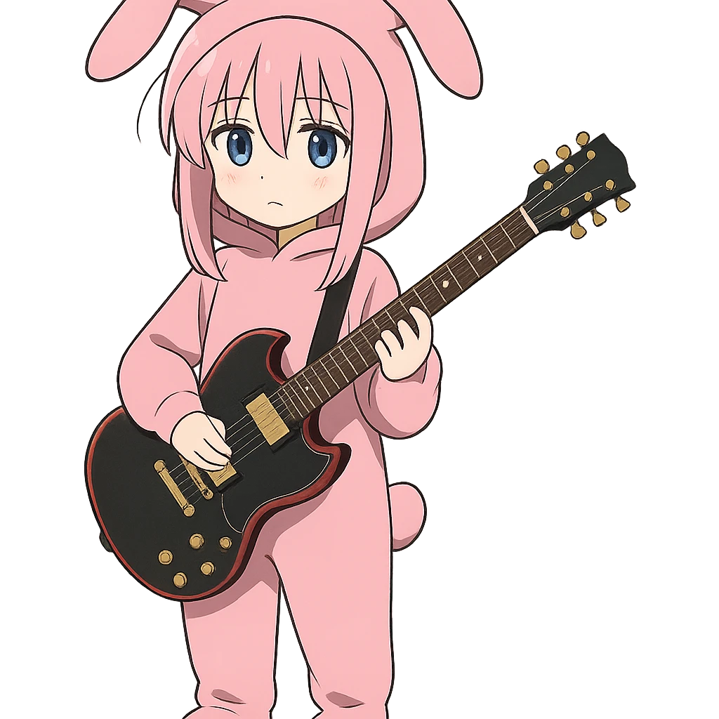Bocchi the Rock character in a pink costume holding a guitar, anime style emoji