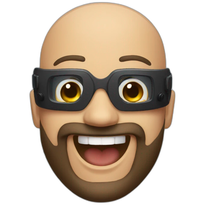 Bald man with a thick black beard wearing VR Goggles laughing  emoji