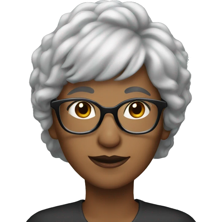 woman with grey hair and bangs, older black glasses emoji
