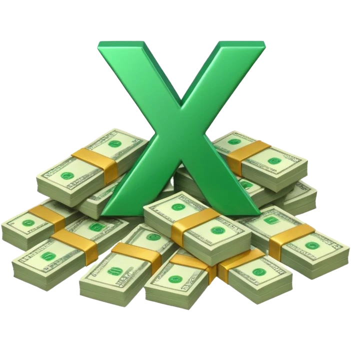 start with a 3d number 10 and letter x, "10x" and to its right, a cash pile, make bills rectangular, looking like 10x CASH PILE,  emoji