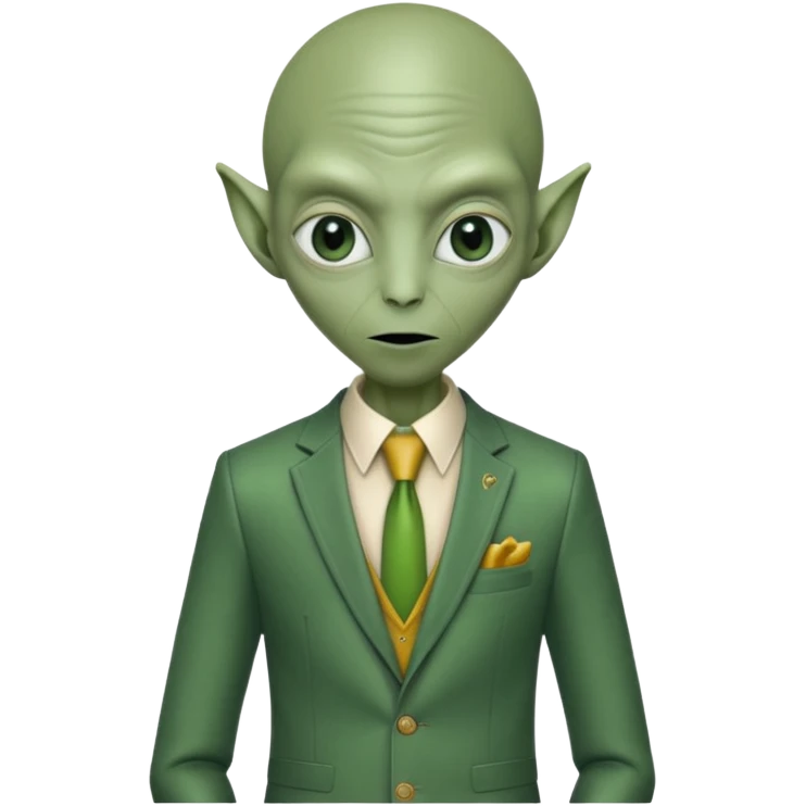 Green tall alien wearing Louis Vutton suit emoji