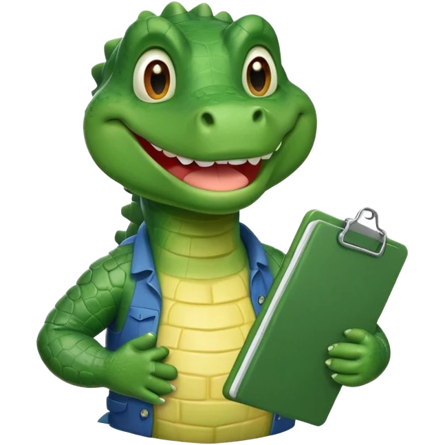 A cartoon gator with a clipboard and a pencil against a light green circle background emoji