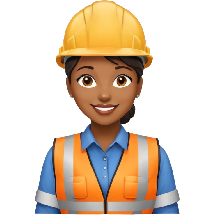 Black woman factory worker wearing safety vest and hard hat smiling emoji