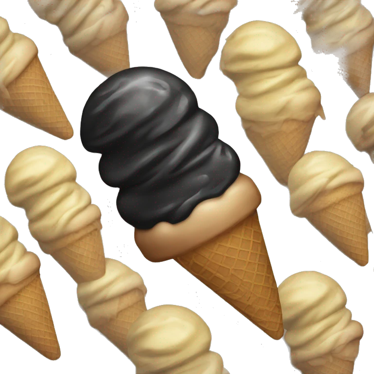 Black ice cream two scoops in acone emoji