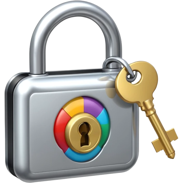 A chrome silver lock and key emoji, smooth metallic surfaces, glossy reflections, luxury swag vibe, minimal iOS emoji style, centered on clean white background emoji