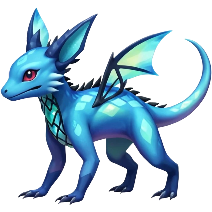Colorful Dark Shiny Exotic Salandit-Aurorus-Glaceon-Fakémon-hybrid-creature (full body)  emoji