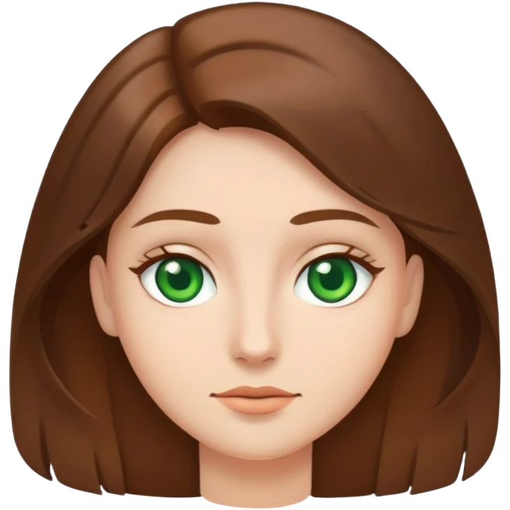 oval face, cascading brown hair, green eyes emoji