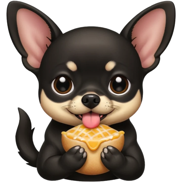 Fat black chihuahua eating emoji