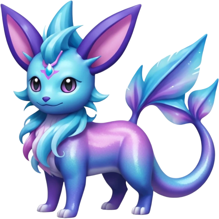 Magical scaley blue-cyan-indigo-purple-violet-pink-gradients nebula shiny glittery Suicune-Vaporeon-Primarina-Amaura-Pokémon-Fakémon-fusion, full body emoji