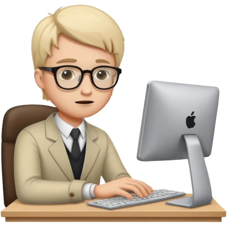 young programmer working at the computer, bored emoji