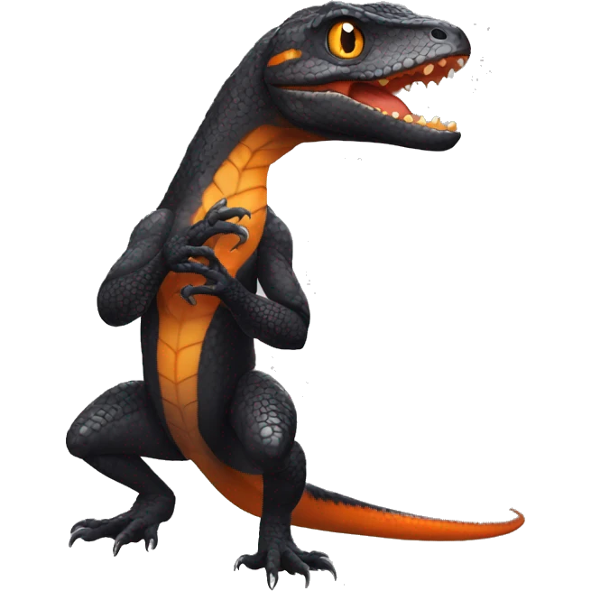 Black Shiny Lizard-Reptile-Raptor-Fakémon with Orange belly Full Body emoji