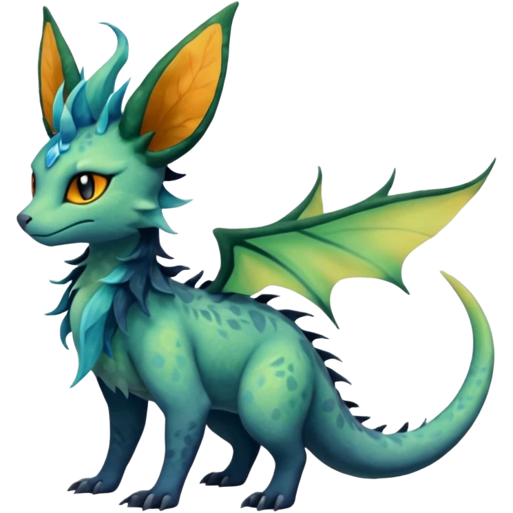 Gloomy dusky dark greyish dull-colored ethereal elemental swampy Salandit-Leafeon-Vaporeon-Amaura-hybrid-fusion (full body) emoji