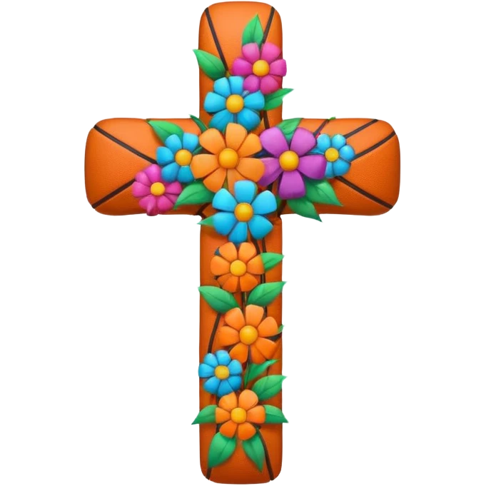 Cross with basketball and flowers emoji