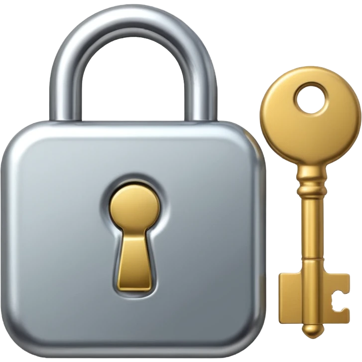 A chrome silver lock and key emoji, smooth metallic surfaces, glossy reflections, luxury swag vibe, minimal iOS emoji style, centered on clean white background emoji