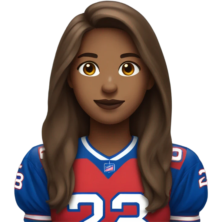 Girl with long brown hair wearing buffalo bills jersey emoji
