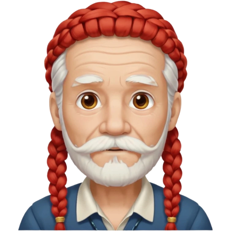 very old, white bearded and white mustached, red long haired, braided, wearing ear accessories emoji