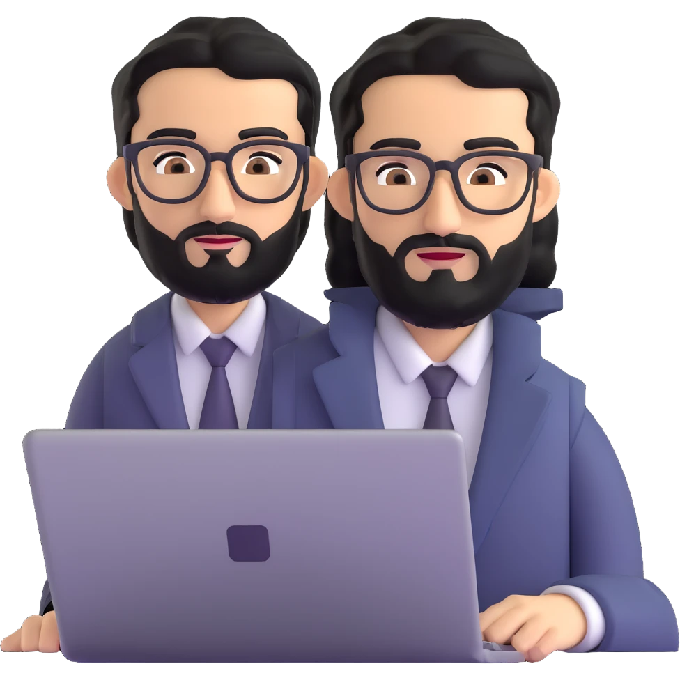 professional middle eastern businessman with well-groomed medium length black beard, neat black hair, connected eyebrows, elongated nose, tan skin, brown eyes, modern glasses, wearing perfectly pressed business casual outfit, efficiently working on a laptop emoji