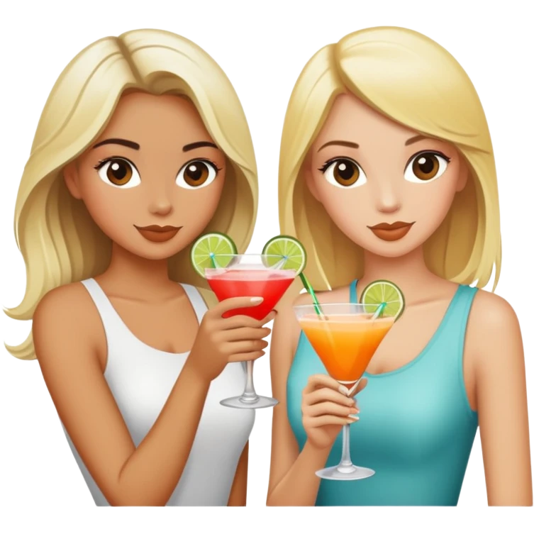 three blonde girls and one brunette girl drinking cocktails  emoji