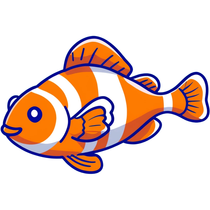 A colorful clown fish with orange and white stripes swimming emoji