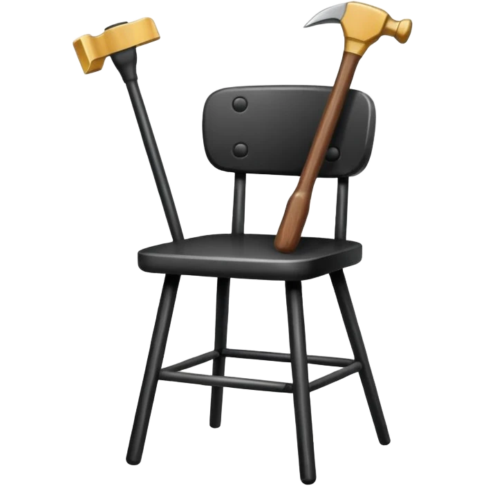 Minimalistic flat vector icon, iOS style, thin black contour on white background. Chair with hammer and paintbrush. No text, no shadows emoji