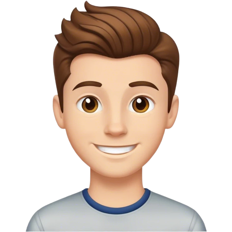 Menino branco com cabelos castanhos  com topete sorrindo emoji
