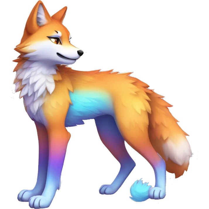 Colorful gradient-Sparkle-fox-wolf-cat-nebula-fursona anthropomorphic furry full body emoji
